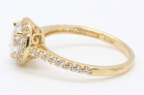 Estate Solitaire CZ Halo Engagement Ring with CZ Accents 14K Yellow Gold Ladies Size 8.25