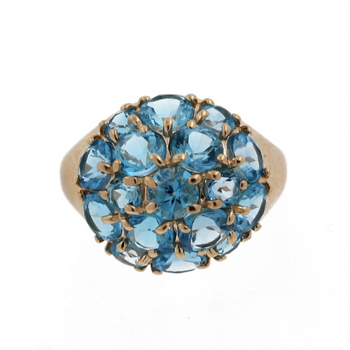 Swiss Blue Topaz Dome Cocktail Ring 14K Yellow Gold 7.25 Estate SZ 3.75