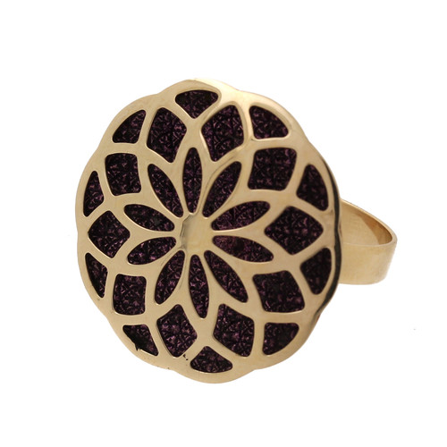 Milor Stained Glass Design Flower Statement Ring 14K Yellow Gold Size 8 Floral