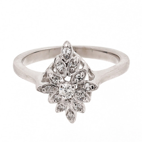 Estate Vintage Diamond Ladies Cluster Ring 14K White Gold 0.30 CTW Size 6