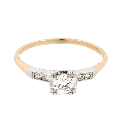 Vintage Round Diamond Solitaire Acc Engagement Ring 14K 2-Tone Gold 0.43 TW 8.5