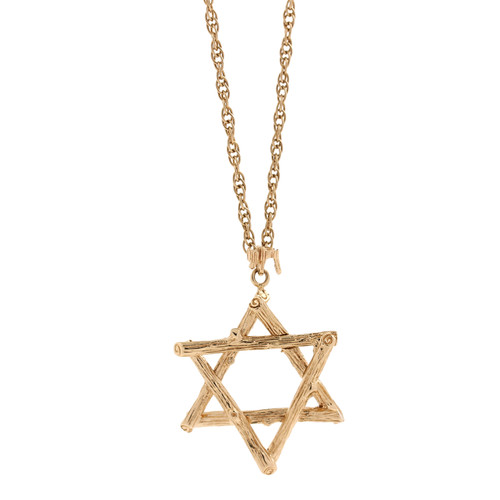 Men's Religious Star Of David Pendant 14K Yellow Gold Bark Finish 25.5"