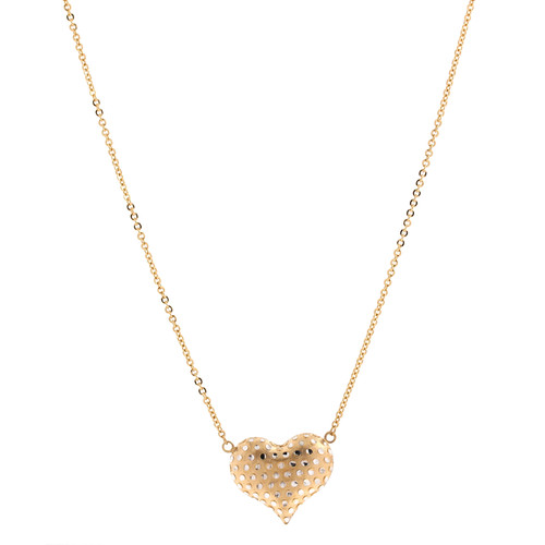 Puffed Heart Pendant Cable Chain Necklace 18K Two-Tone Gold 3D 17.75" Estate
