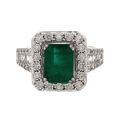 EFFY 2.77ctw Emerald Cut Emerald & Diamond Statement Ring 14K W/Gold Size 6.25