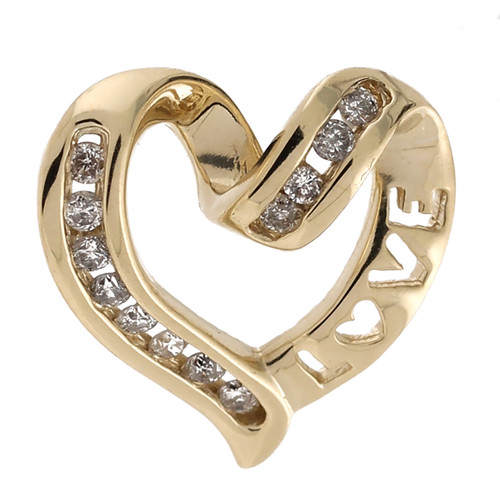 Open Heart Love Diamond Pendant 10K Yellow Gold 0.30 CTW Vintage 0.65"