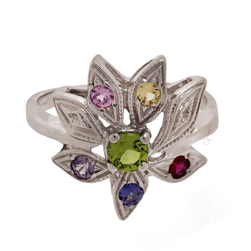 Estate Peridot Topaz Flower Statement Ring 14K White Gold 0.55 CTW Size 6.5