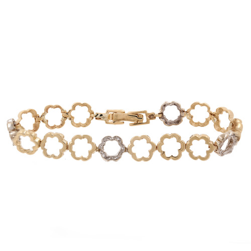 Open Floral Link Diamond Bracelet 14K Two-Tone Gold 0.12 CTW 6.75" Estate