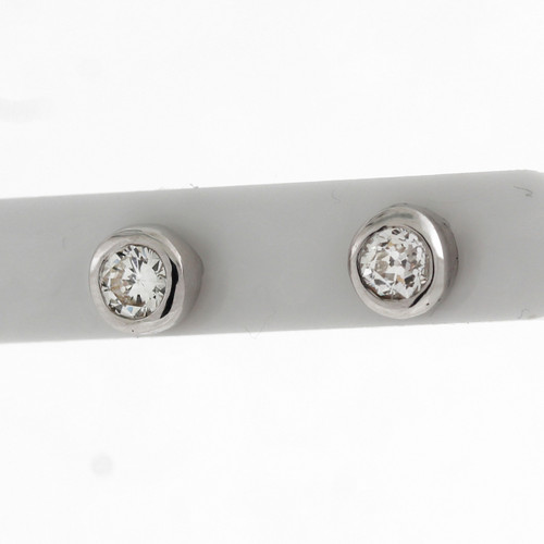 1.00 CTW Round Diamond Stud Earrings Bezel Set 14K White Gold 7.15 mm Estate