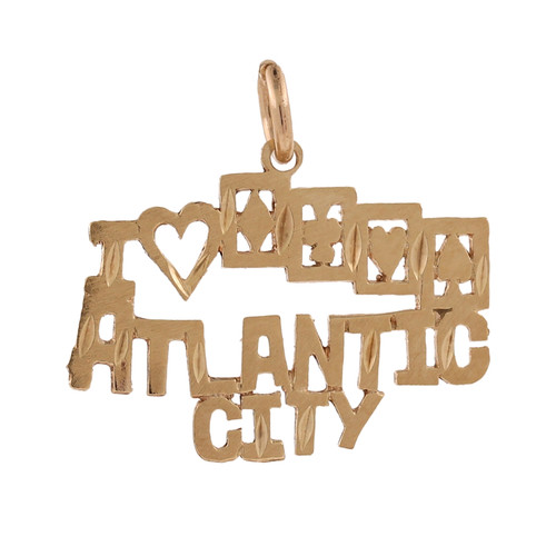 I Love Atlantic City Charm Pendant 14K Yellow Gold Unisex Estate 0.85"