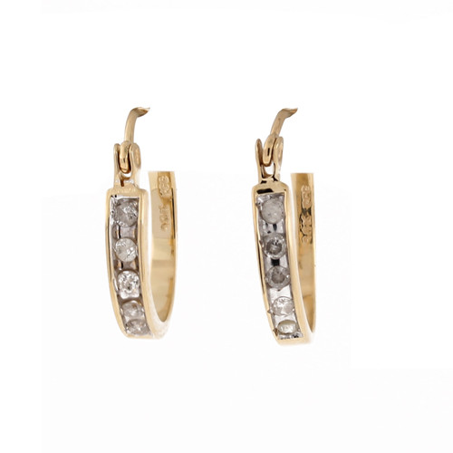 Estate Round Huggie Hoop Diamond Earrings 10K Two-Tone Gold 0.20 CTW 0.60"