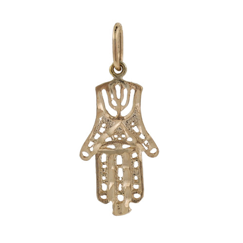 Religious Filigree Hamsa Pendant Charm 14K Yellow Gold 1" Unisex Estate