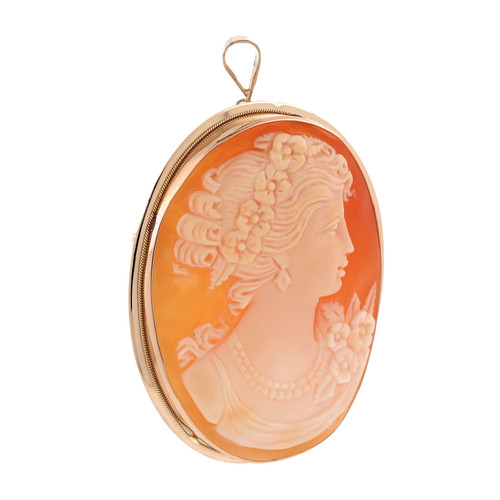 Vintage Cameo Brooch Pin Pendant 14K Yellow Gold Frame Ladies Estate 1.50"