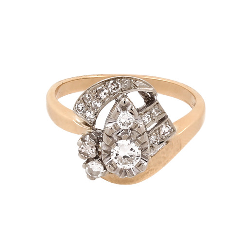 Estate Diamond Swirl Ring 14K Two-Tone Brushed Gold 0.45 CTW Size 6.75 Vintage