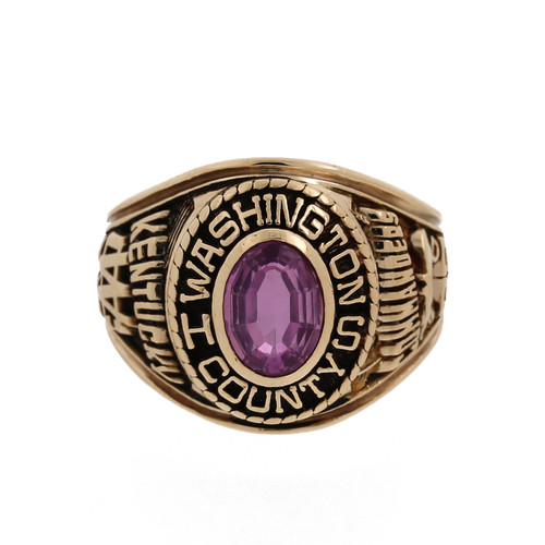 Class Ring Washington County High School 1982 10K Y/Gold Pink Topaz Gem SZ 7.25