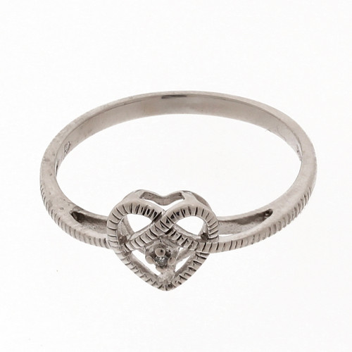 Heart Diamond Accented Ring 10K White Gold Twisted Design Size 7 Ladies Girls