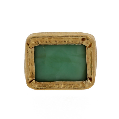 22K Yellow Gold Green Jade Solitaire Statement Ring Unisex Estate Size 9