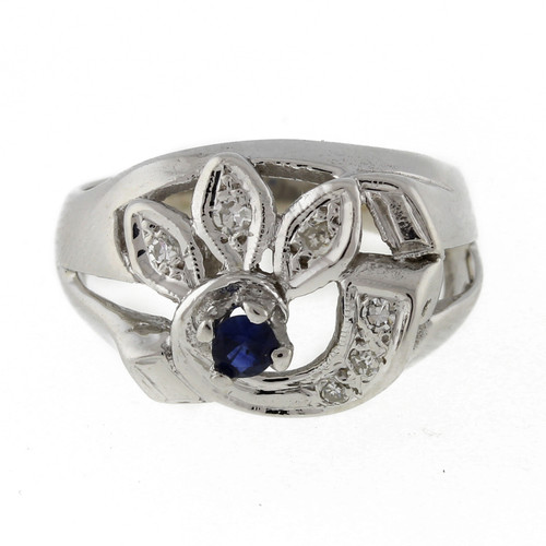 Estate Blue Spinel Gem Diamond Floral Cocktail Ring 14k White Gold 0.20 CTW SZ 6