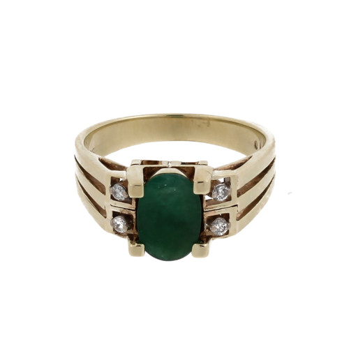 Emerald Diamond Cocktail Ring 14K Yellow Gold 1.32 CTW Size 7.25 Estate