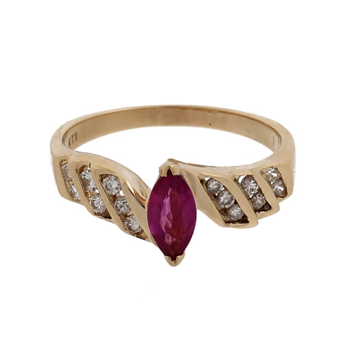 Marquise Pink Topaz Diamond Cocktail Ring 14K Yellow Gold 0.96 CTW SZ 8.25