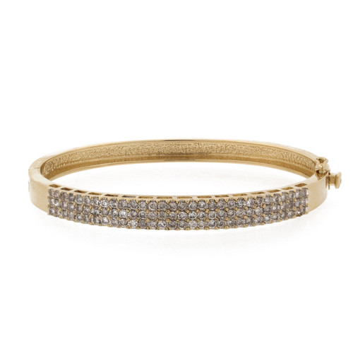 3-Row Diamond Bangle Bracelet 14K Yellow Gold 2.00 CTW 6.75" Estate