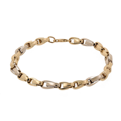 14K Two-Tone Gold Fancy Oval Link Chain Bracelet Italy Unisex Estate 9.75"