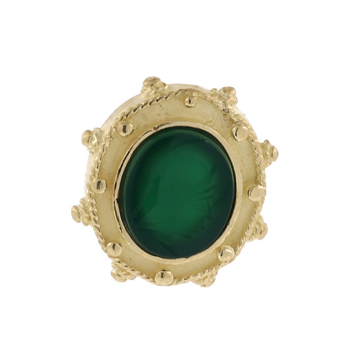 Carved Green Chalcedony Pendant Slider18K Yellow Gold Oval Gem 0.70" Estate