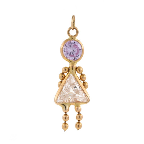 April Birthstone Gemstone Charm Pendant Girl Kids 14K Yellow Gold CZ Accent 1"