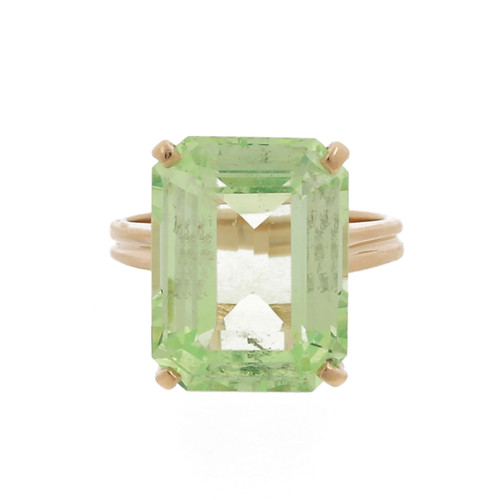 Emerald Cut Green Spinel Statement Ring 14K Yellow Gold 16.50 CTW SZ 4.5 Vintage