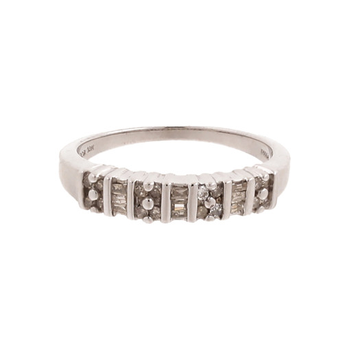 Baguette Round Diamond Bar Band Ring 10K White Gold 0.33 CTW Size 7 Stackable