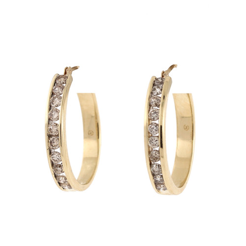 Round Hoop Diamond Earrings 14K Yellow Gold 1.00 CTW Channel Set 0.85"