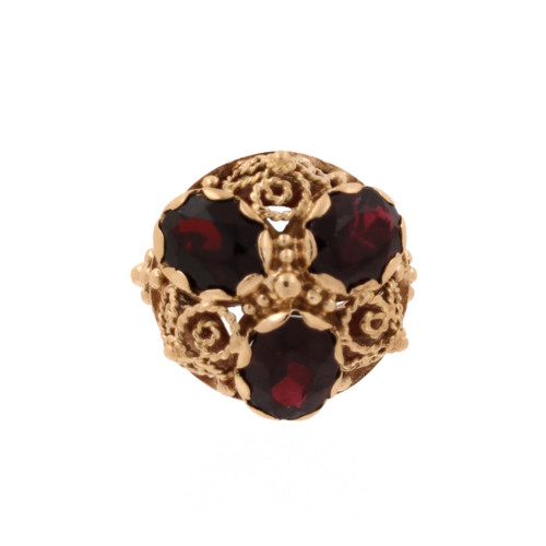 Filigree Garnet Gemstone Floral Statement Ring 14K Yellow Gold 6.60 TW Size 6.25