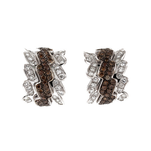 Chocolate Diamond Hoop Earrings 18K White Gold 5.00 TW Omega Backs 0.85" Estate