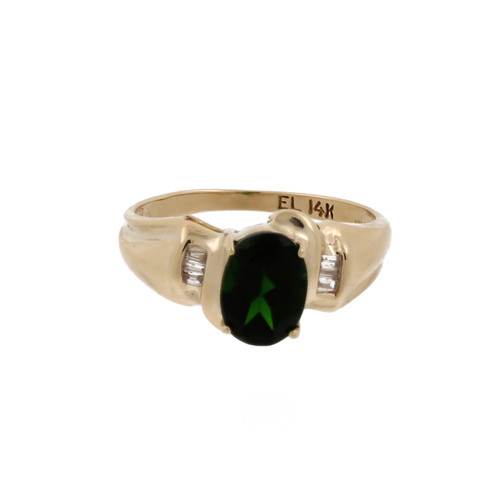 Green Tourmaline Diamond Accent Cocktail Ring 14K Yellow Gold 1.43 CTW SZ 6.5