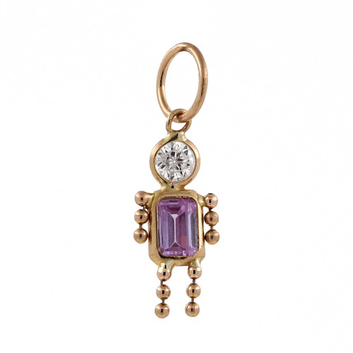 February Babies Birthstone Charm Pendant Boy 14K Yellow Gold Amethyst CZ Accents