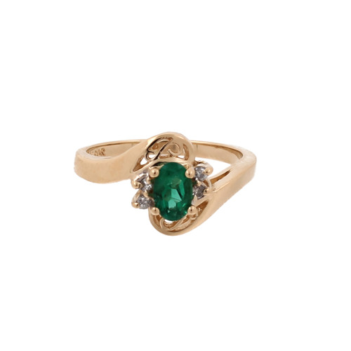 Emerald Diamond Bypass Ring 14K Yellow Gold Filigree 0.56 CTW Size 5.5 Estate