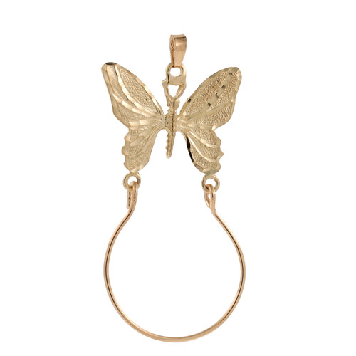 Butterfly Charm Holder Pendant 14K Yellow Gold Diamond Cut 1.85" Vintage Estate