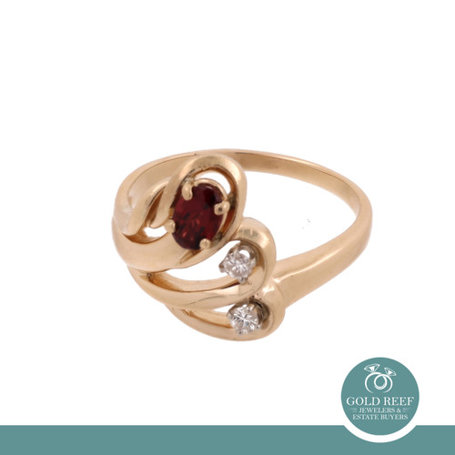 Oval Garnet Diamond Cocktail Swirl Ring 14K Yellow Gold 0.71 CTW Size 10 Estate