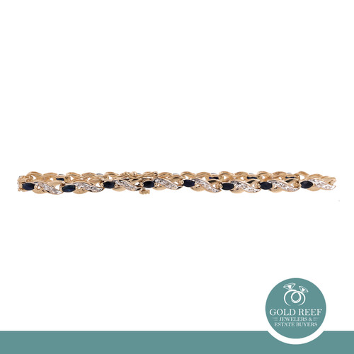 Sapphire Diamond X Link Infinity Station Bracelet 10K Two-Tone Gold 1.98 CTW 7"