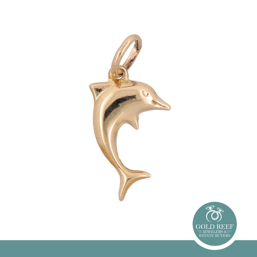 Dolphin Charm Pendant 14K Yellow Gold Sealife 1"