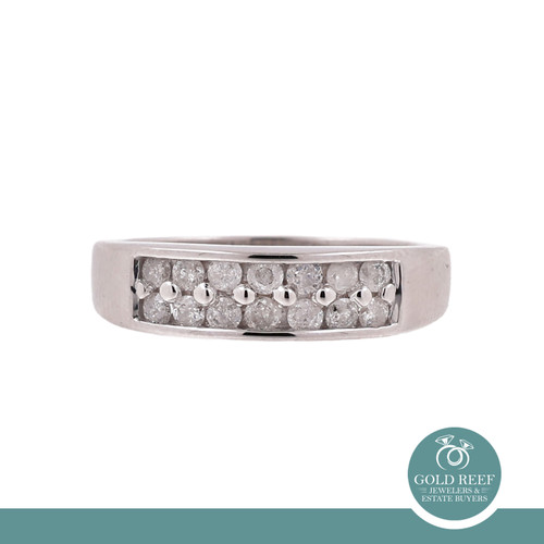 0.42TW Diamond Double Row Eternity Band Ring 10K White Gold Size 7.25