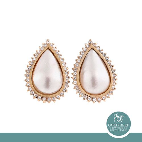Mabe Pearl Pear Shape Cuff Earrings 14K Yellow Gold Omegas Backs 0.60"
