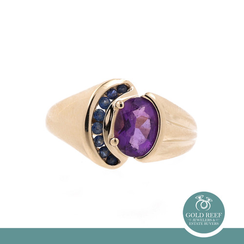 Amethyst Sapphire Cocktail Ring 10K Yellow Gold 1.52 CTW Size 7.25