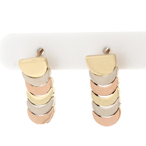 14K Tri-Color Italian Gold Drop Dangle Earrings Semi-Circle Flexible Scale 17 mm