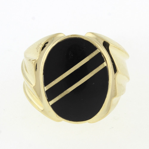 Men's Black Onyx 14K Yellow Gold Ring Size 8.25 Estate 16 x 12 mm Onyx Gem