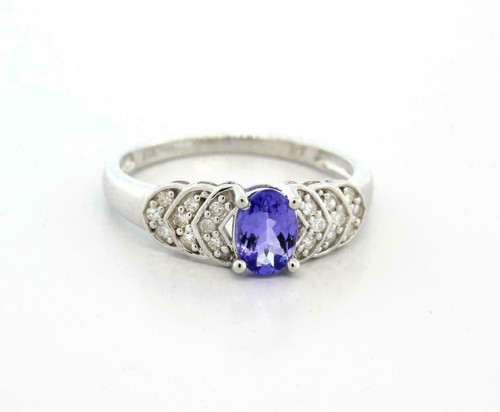 14K White Gold Diamond Ring Purple Gem 0.25 CTW Ladies Size 8 Oval Cut
