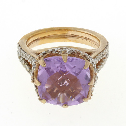 Vintage Amethyst Cubic Zirconia Cocktail Ring Sterling Silver Rose Color 6.25