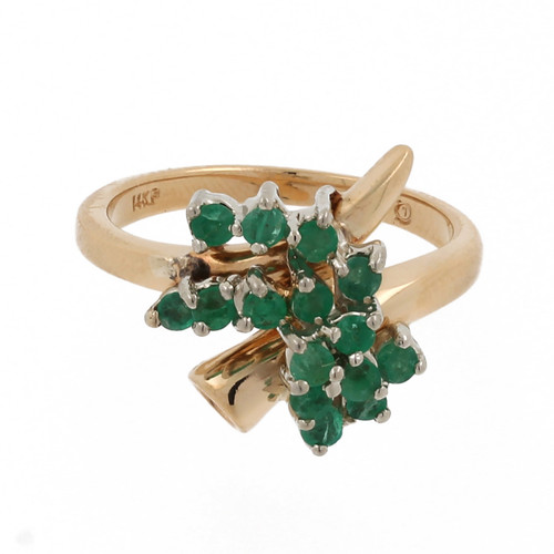 Estate Emerald Cluster Bypass Ring 14K Yellow Gold 0.60 CTW Size 6.25