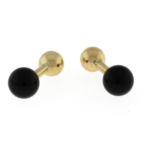 Vintage Tiffany & Co. Onyx Cufflinks 14K Yellow Gold Barbell Ball 11mm Authentic