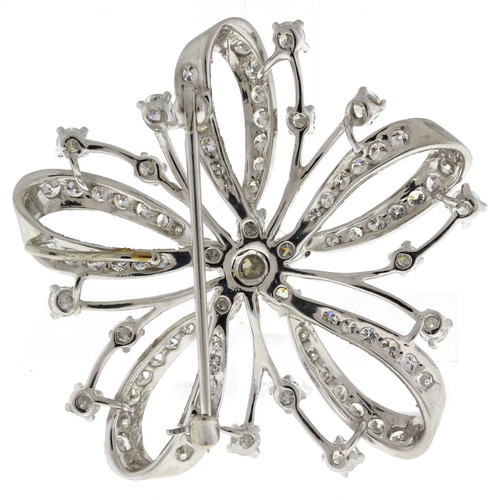 Estate Platinum Flower Diamond Brooch Pin Pendant 4.50 CTW Swirls Starbursts