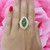 Nephrite Jade Marquise Gemstone Pearl Cocktail Ring 14K Yellow Gold SZ 6.5